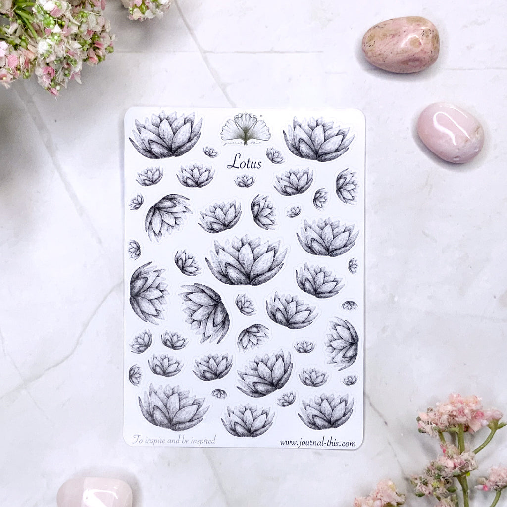 planner stickers bullet journal lotus bloem zwart