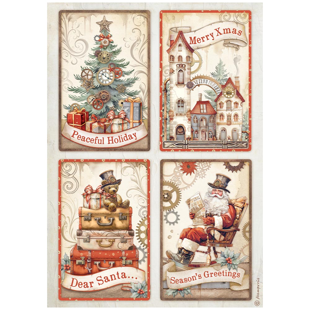 stamperia kerst rijstpapier Christmas steampunk 3