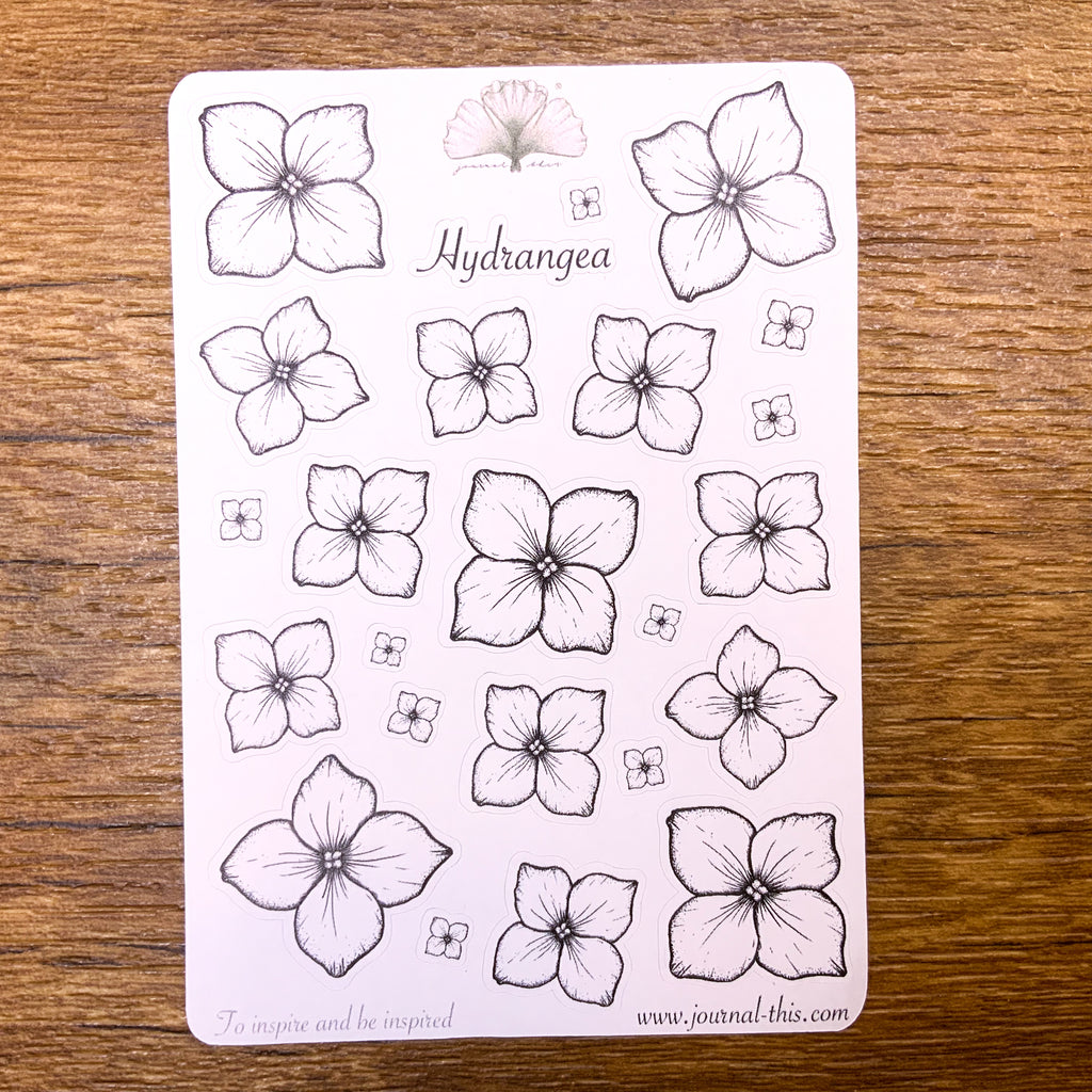 planner stickers bullet journal hortensia blanco bloemen inkleuren
