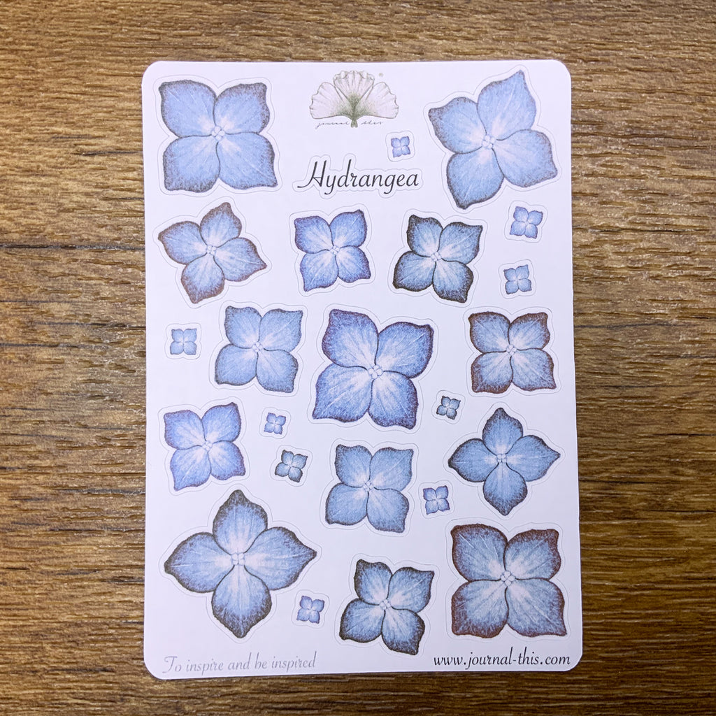 planner stickers bullet journal hortensia bloemen blauwe