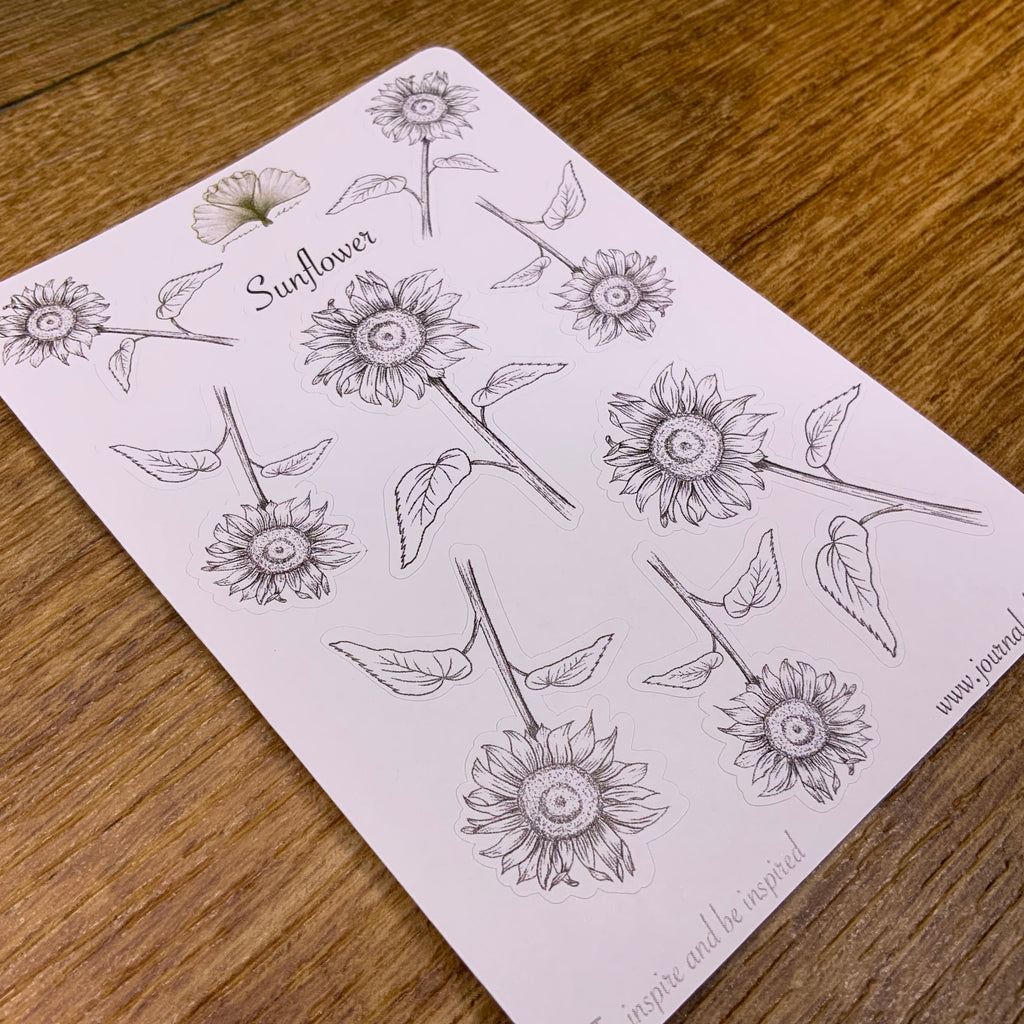 planner stickers bullet journal zonnebloemen zwart